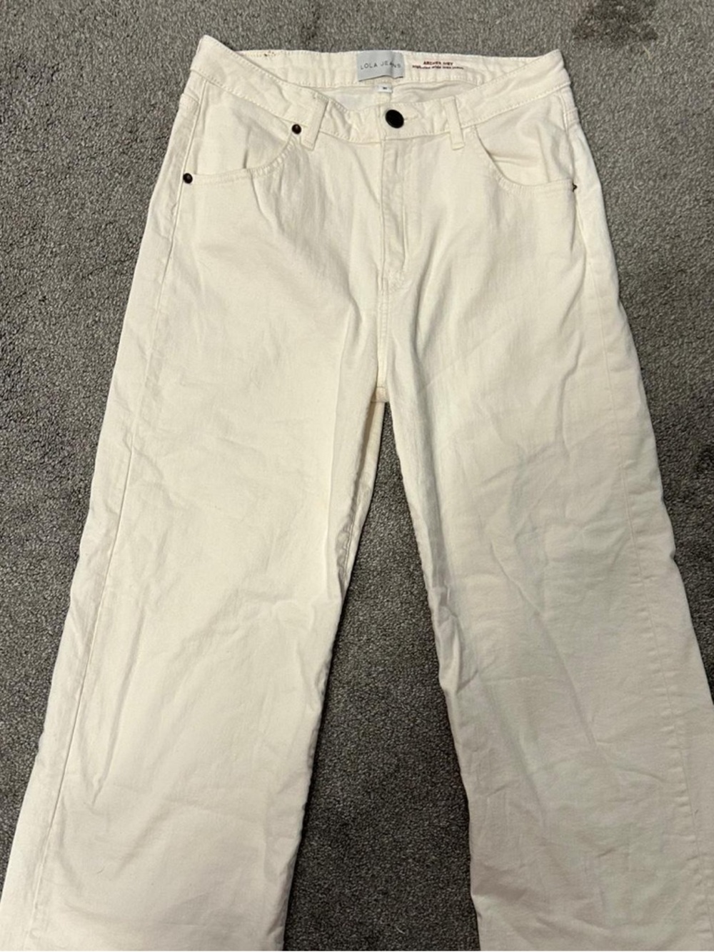 lola Wide Leg Cream Jeans with Black Hardware